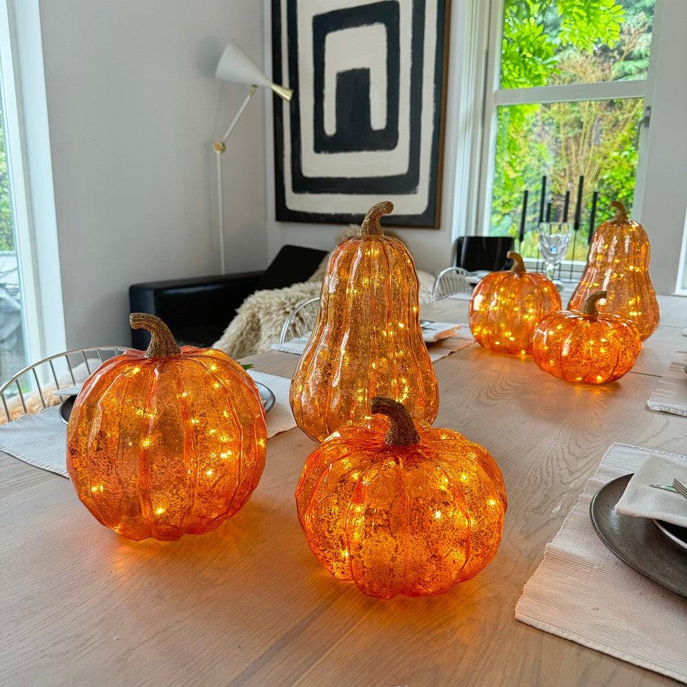 x3 Large Fall Glass Pumpkin Lights