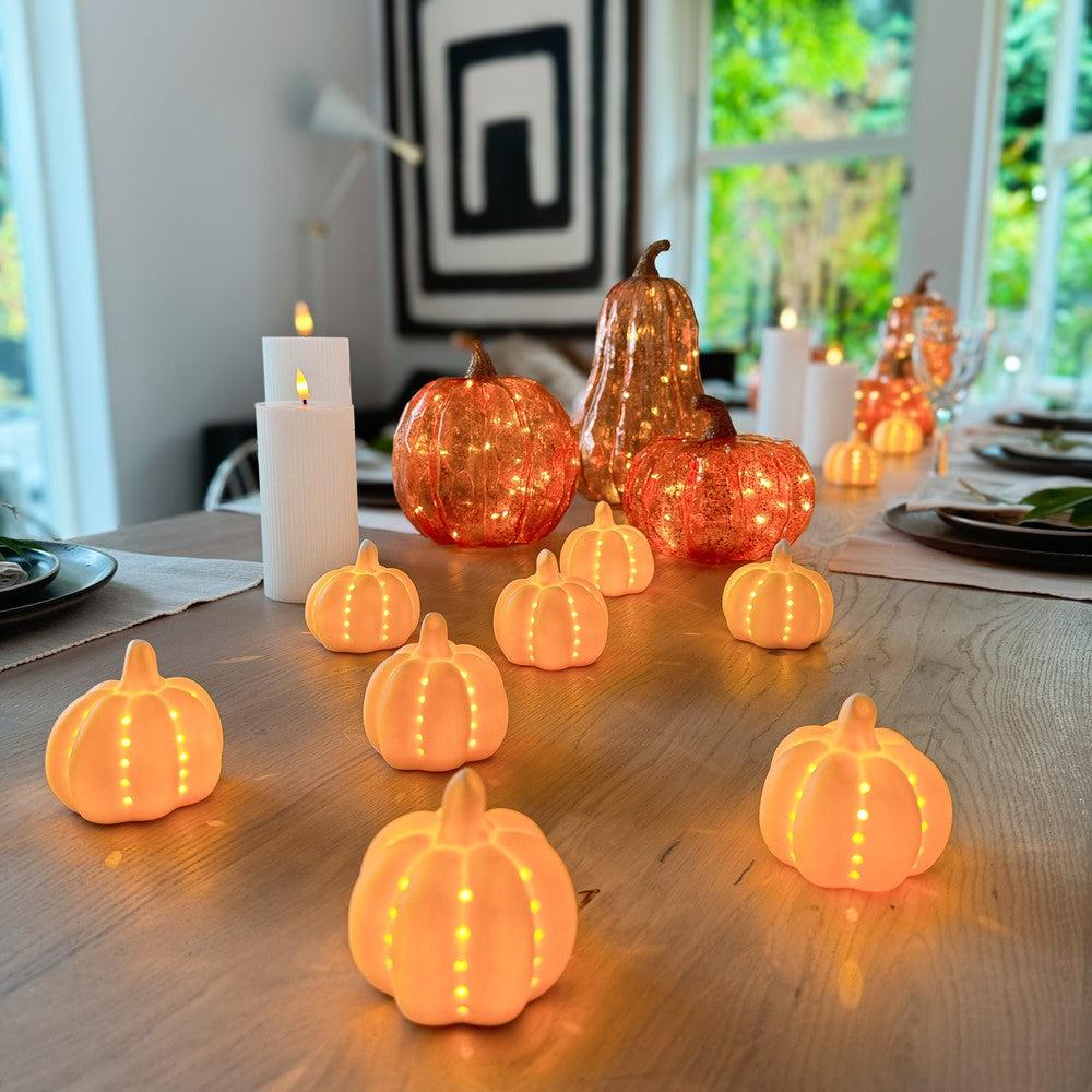 x12 Mini LED Ceramic Pumpkins