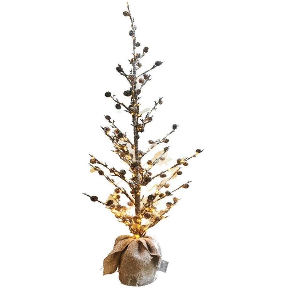 Light Up Twig Tree With Pinecones & Hessian Base