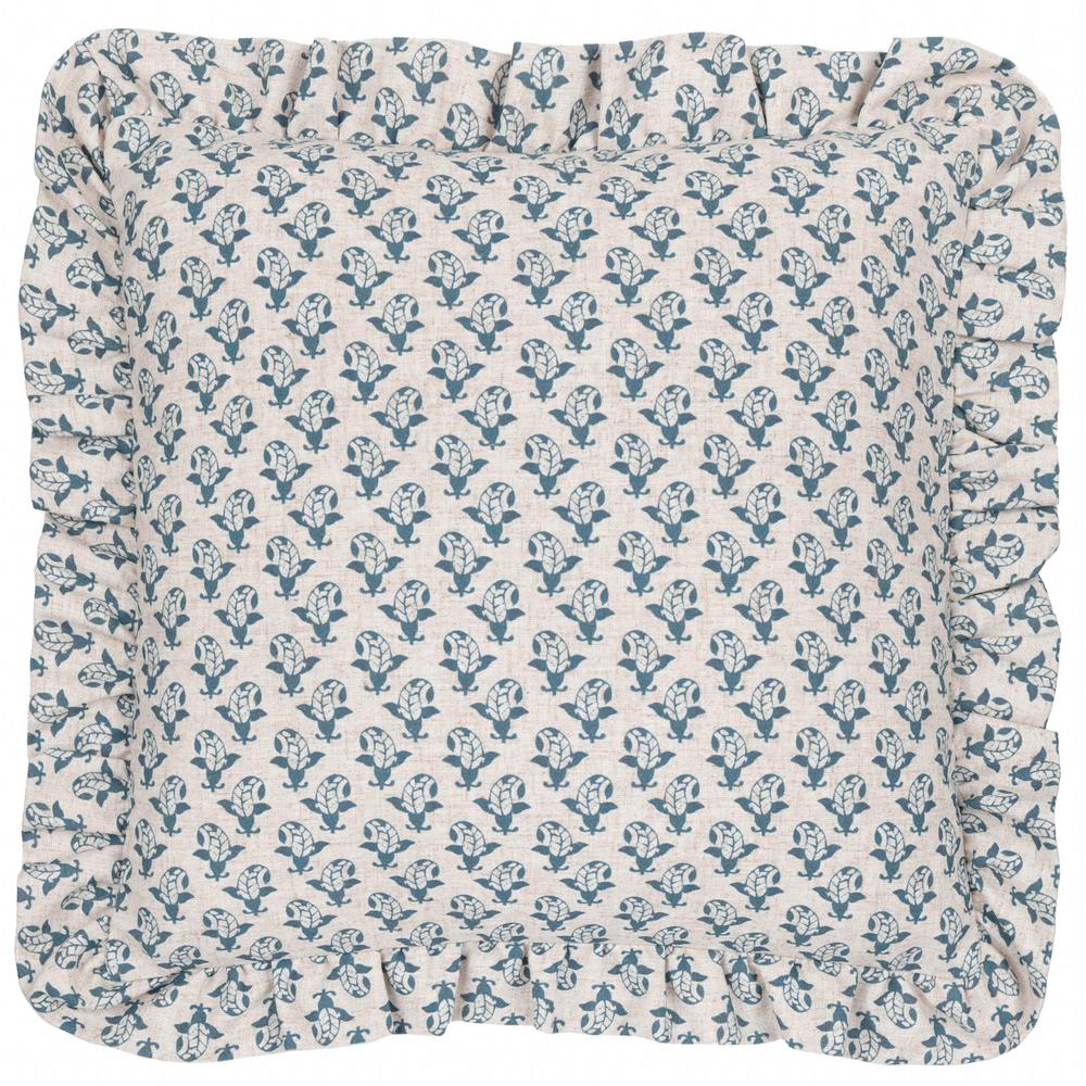 Lulah Block Ruffle Pillow Linen Blue