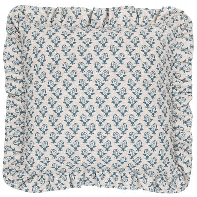 Lulah Block Ruffle Pillow Linen Blue