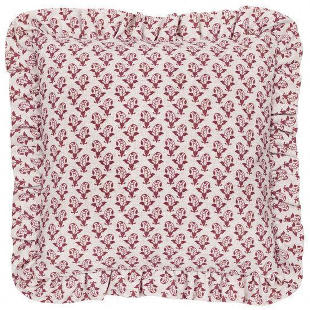 Lulah Block Ruffle Pillow Linen Red