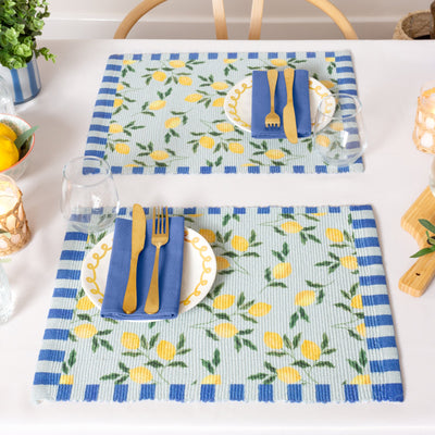 Set of 4 Lemons Placemats Blue