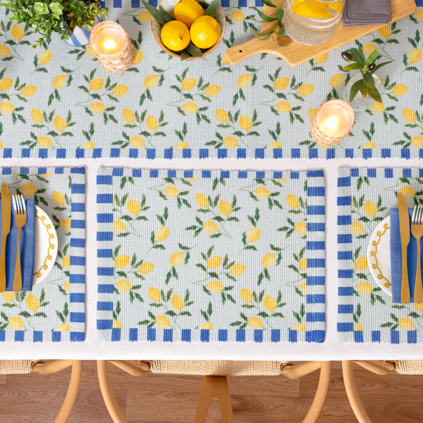 Set of 4 Lemons Placemats Blue