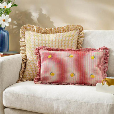 Les Fruites Embroidered Ruffle Pillow Lemons