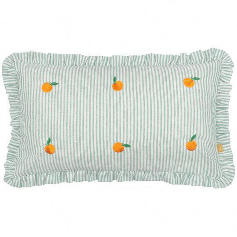 Les Fruites Embroidered Ruffle Pillow Orange