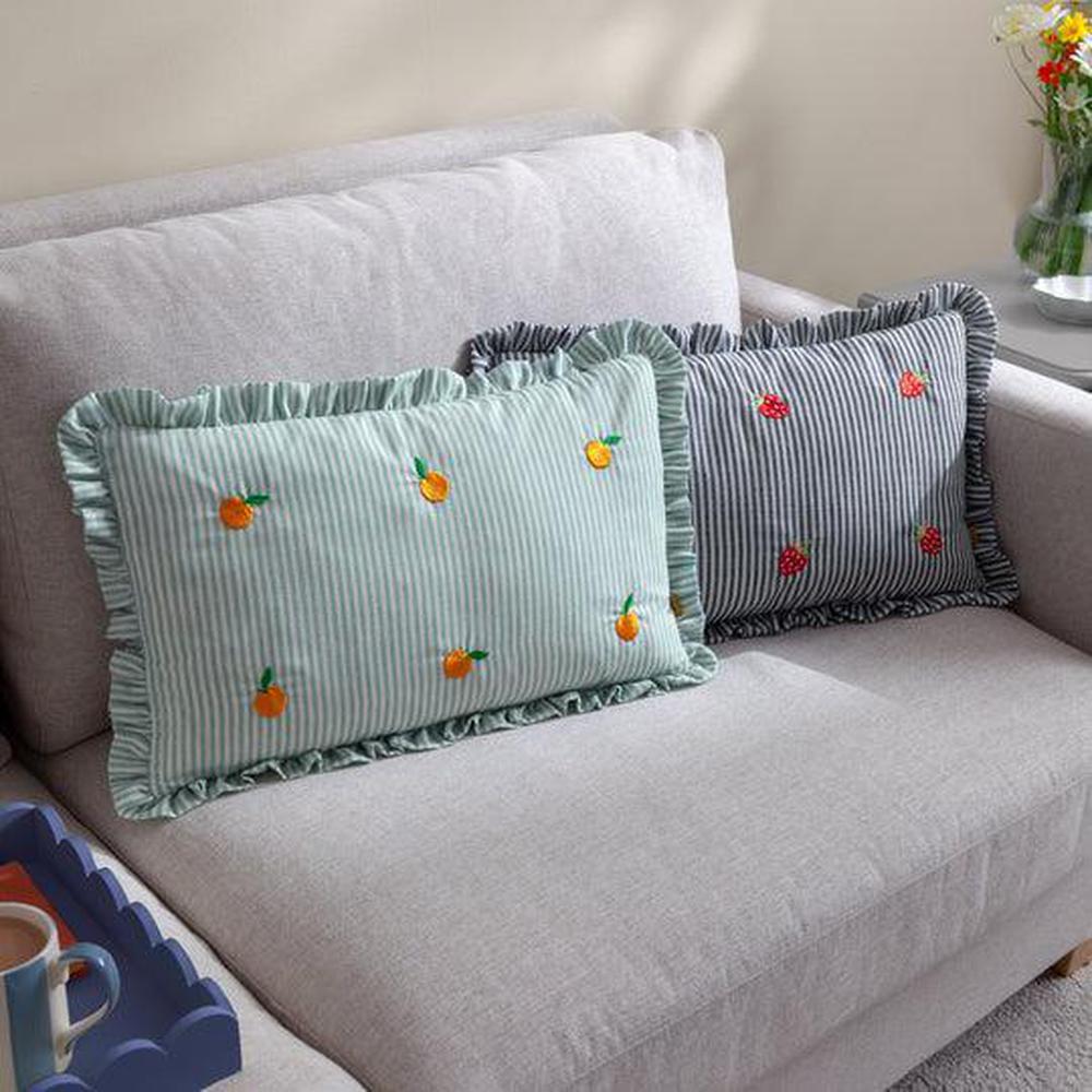 Les Fruites Embroidered Ruffle Pillow Orange