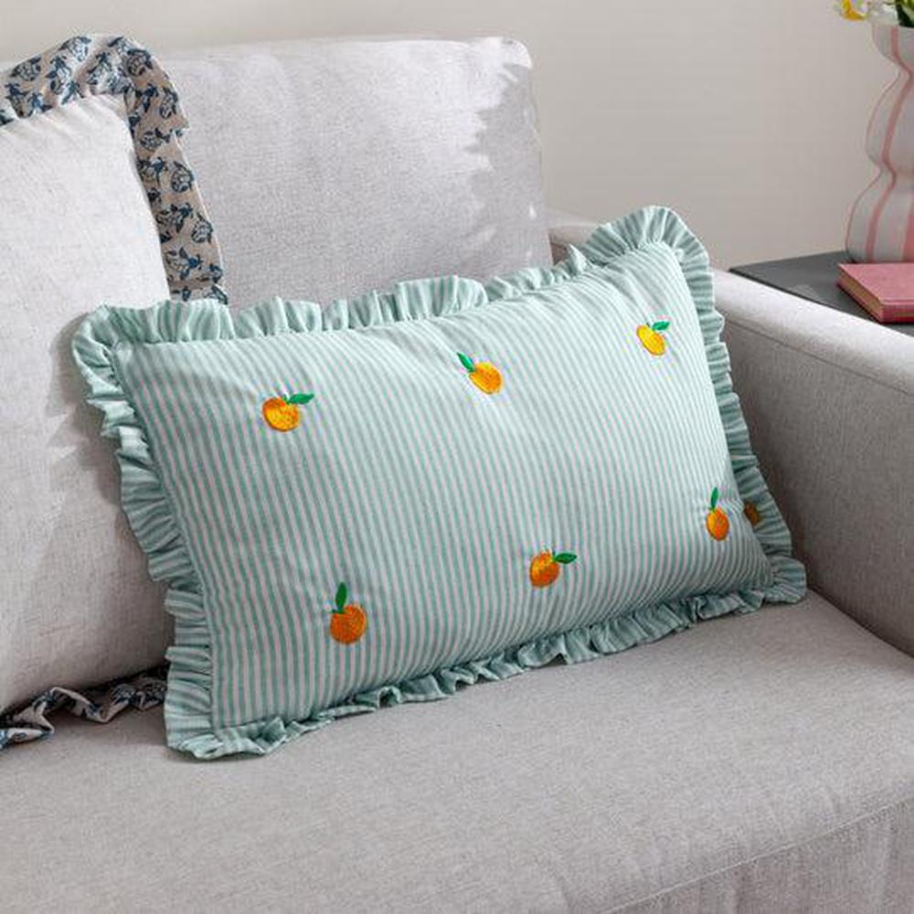 Les Fruites Embroidered Ruffle Pillow Orange