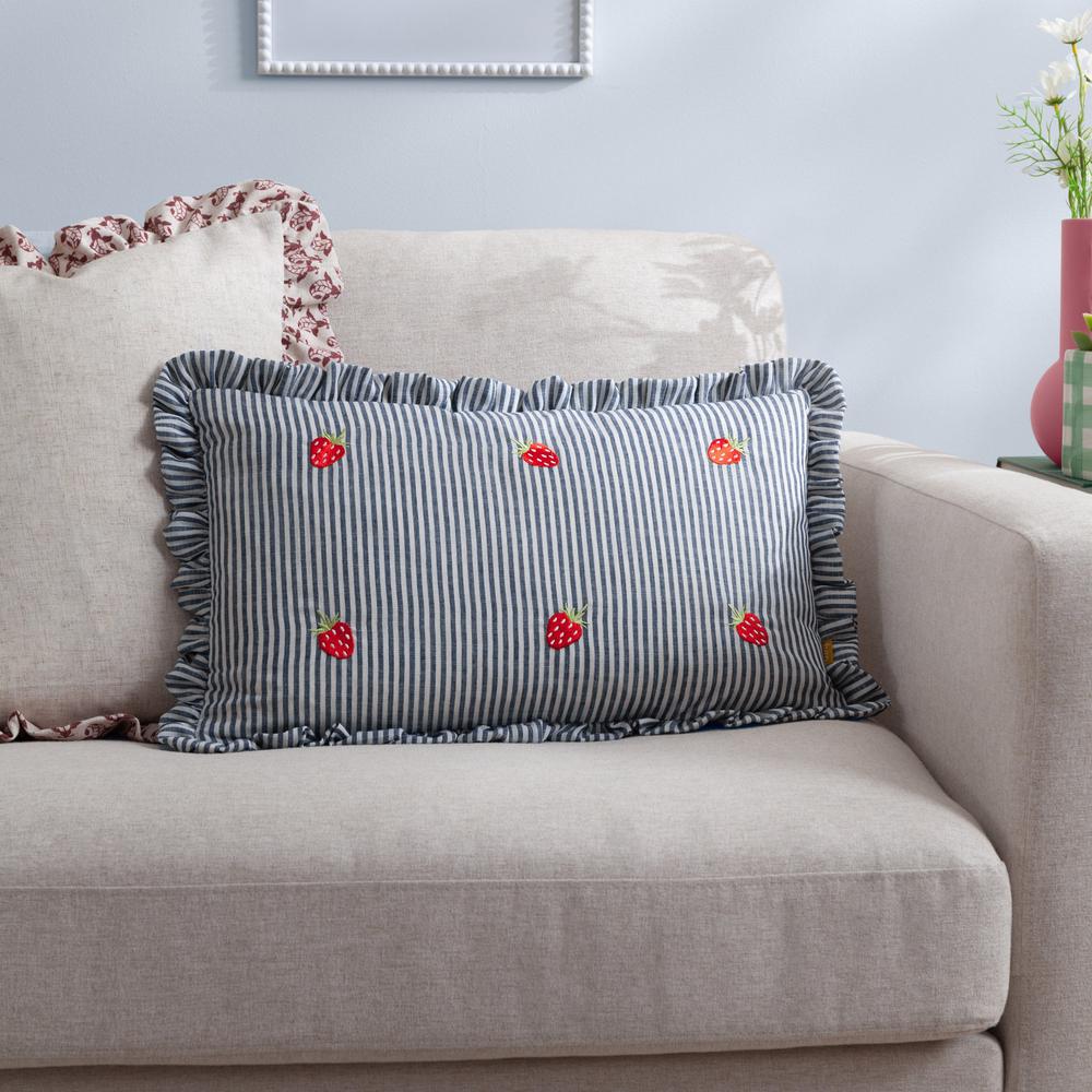 Les Fruites Embroidered Ruffle Pillow Strawberries