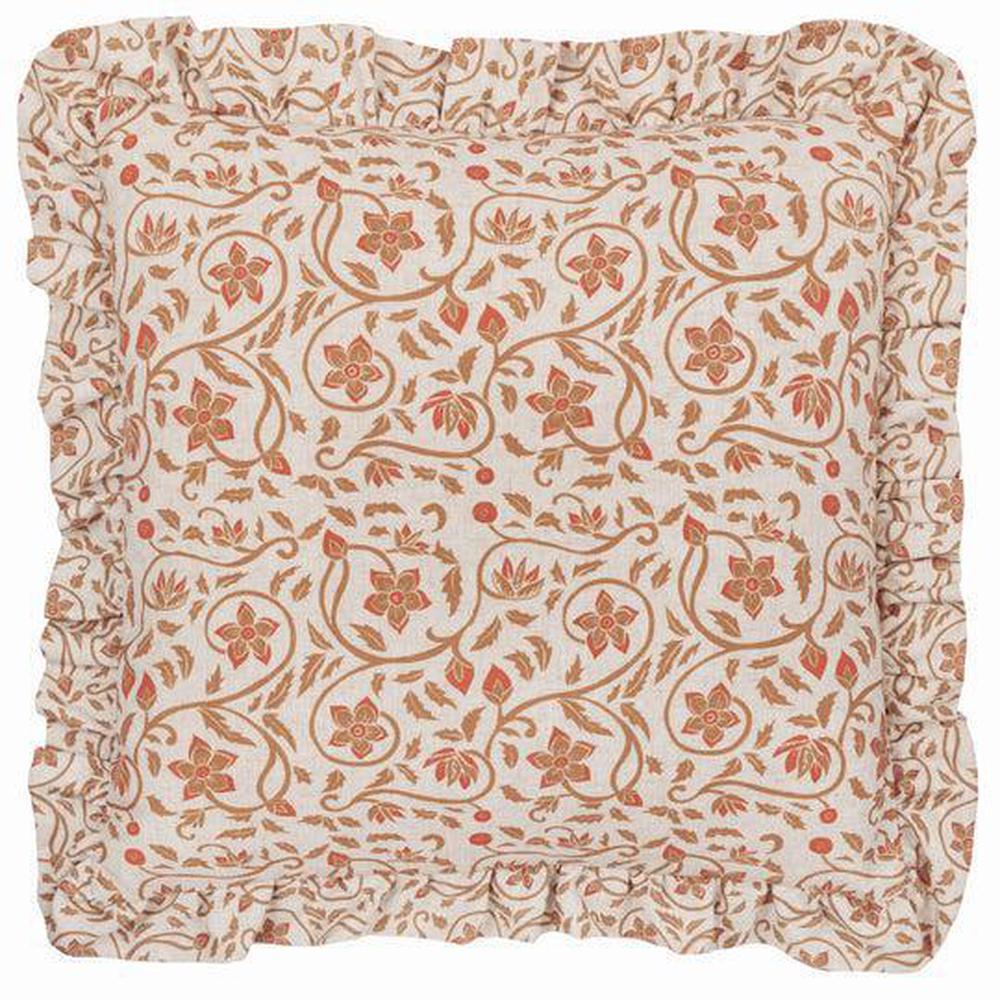 Linen Filigree Ruffle Pillow Ochre