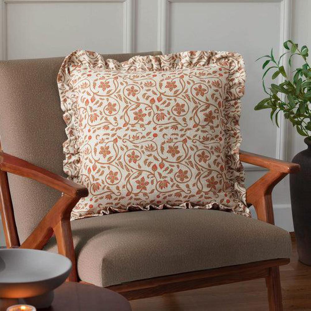 Linen Filigree Ruffle Pillow Ochre