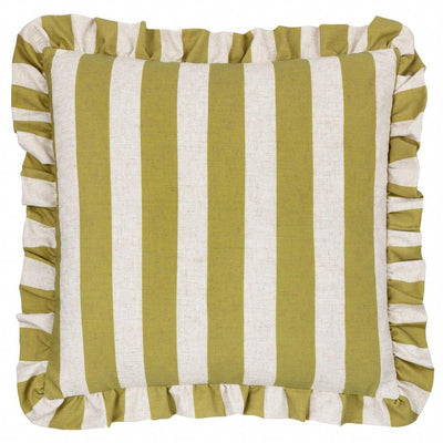 Linen Stripe Ruffle Pillow Olive