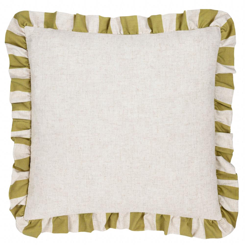 Linen Stripe Ruffle Pillow Olive