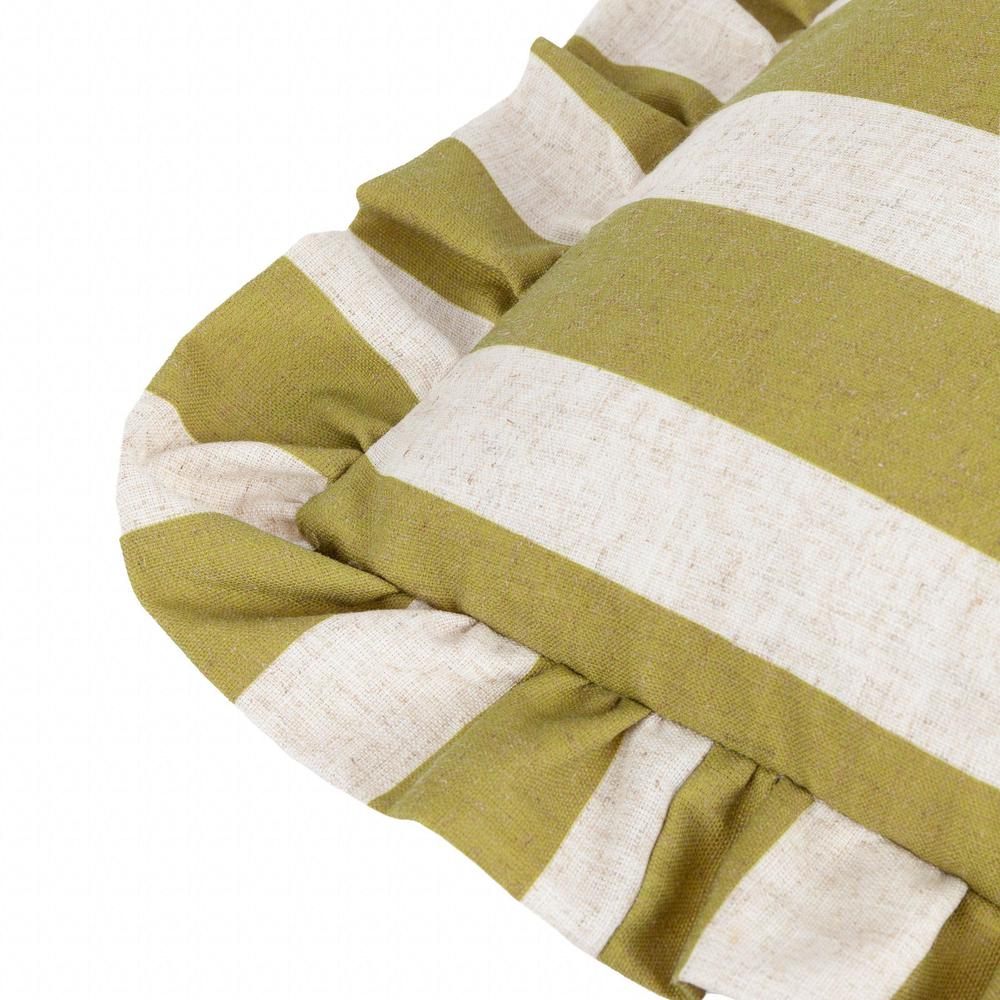 Linen Stripe Ruffle Pillow Olive