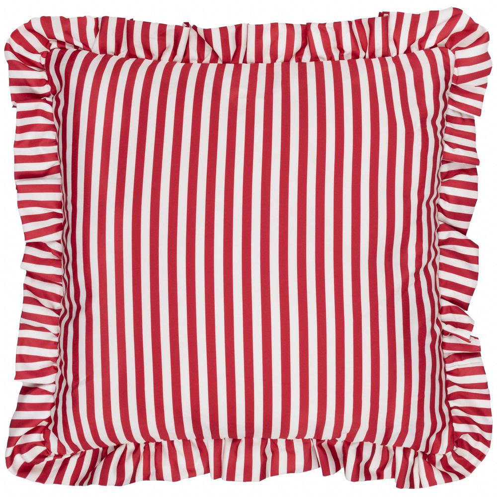 Millie Ruffle Striped Outdoor Pillow Candy Red