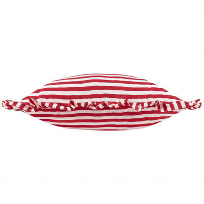 Millie Ruffle Striped Outdoor Pillow Candy Red