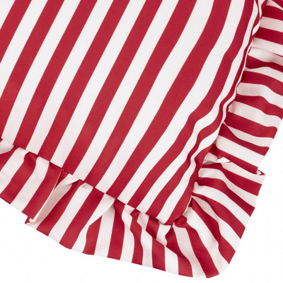 Millie Ruffle Striped Outdoor Pillow Candy Red