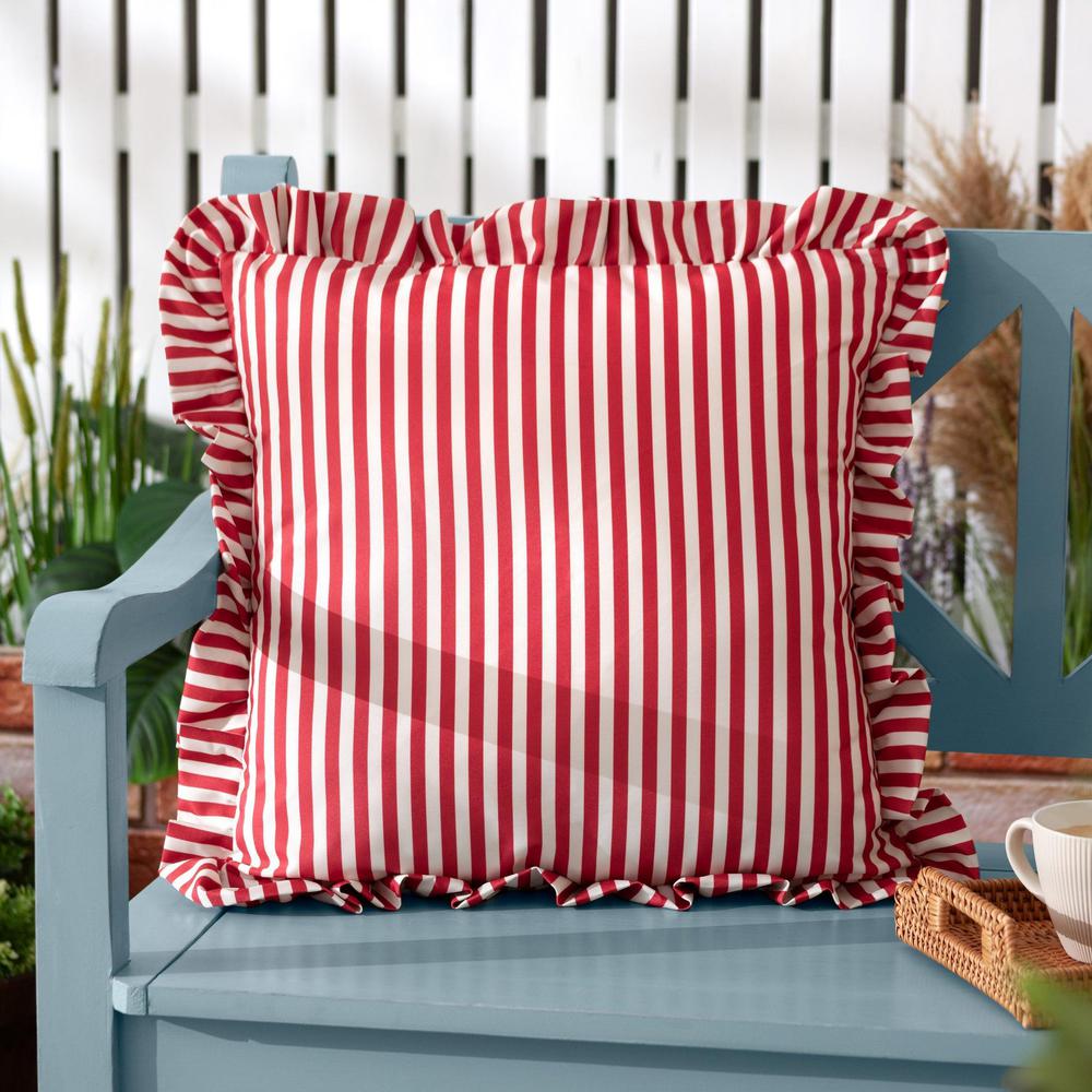 Millie Ruffle Striped Outdoor Pillow Candy Red