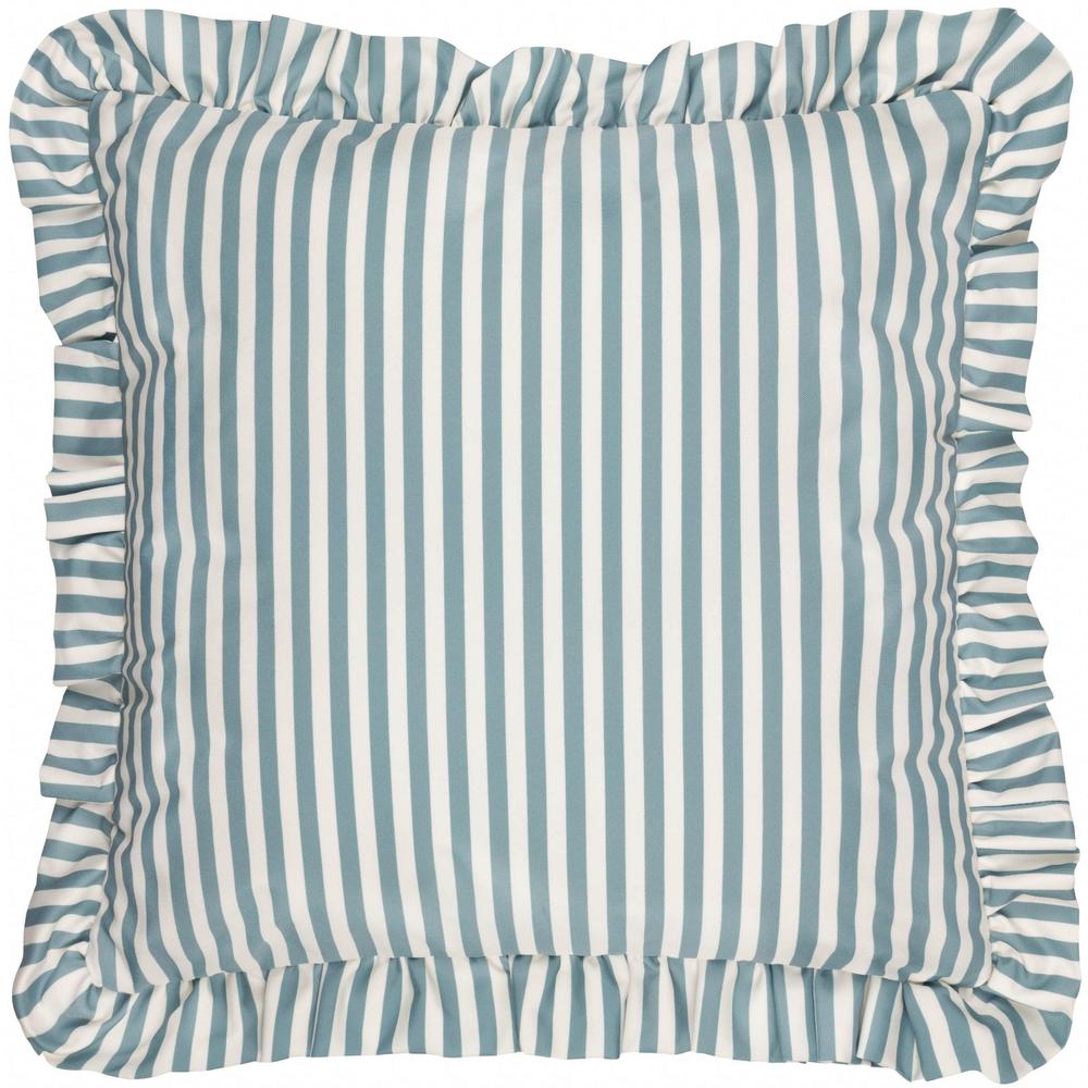 Millie Ruffle Striped Outdoor Pillow Duck Egg Blue