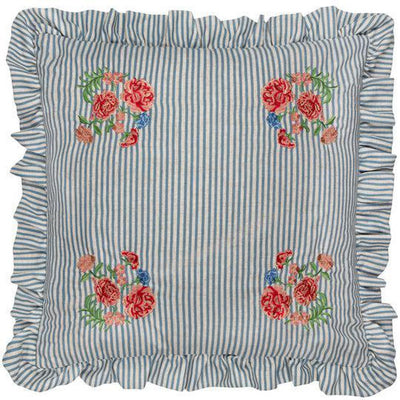 Martha Embroidered Ruffle Pillow Blue