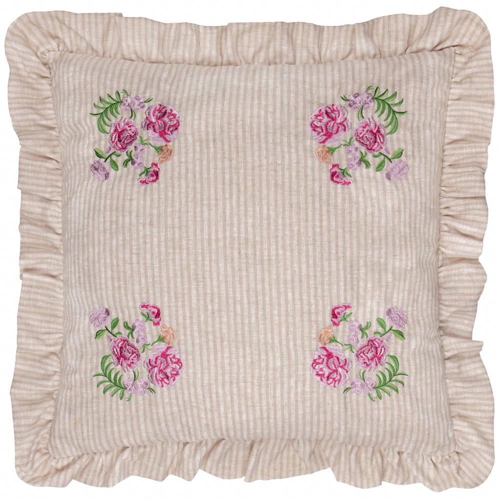 Martha Embroidered Ruffle Pillow Pink