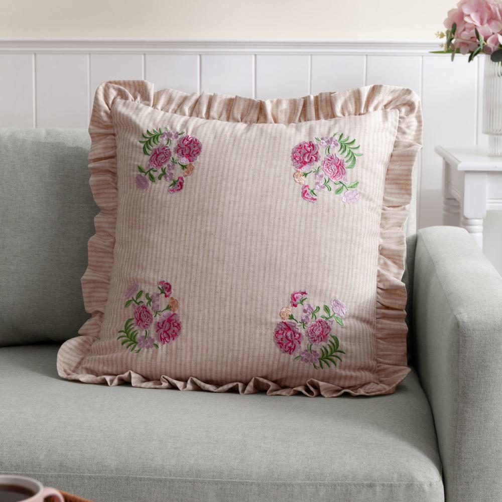 Martha Embroidered Ruffle Pillow Pink