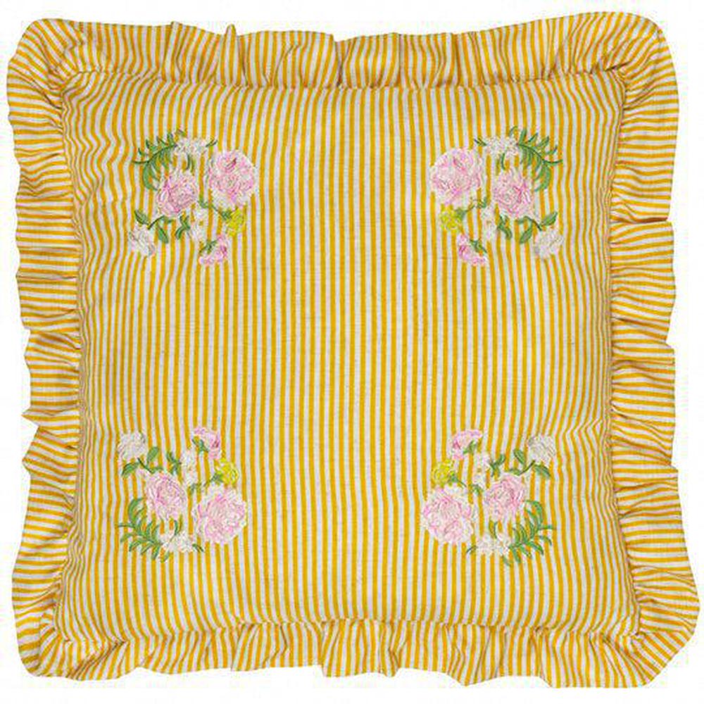 Martha Embroidered Ruffle Pillow Yellow