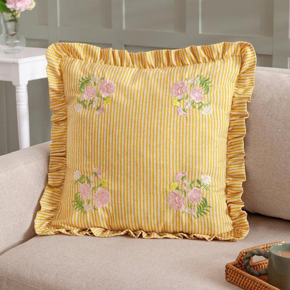 Martha Embroidered Ruffle Pillow Yellow