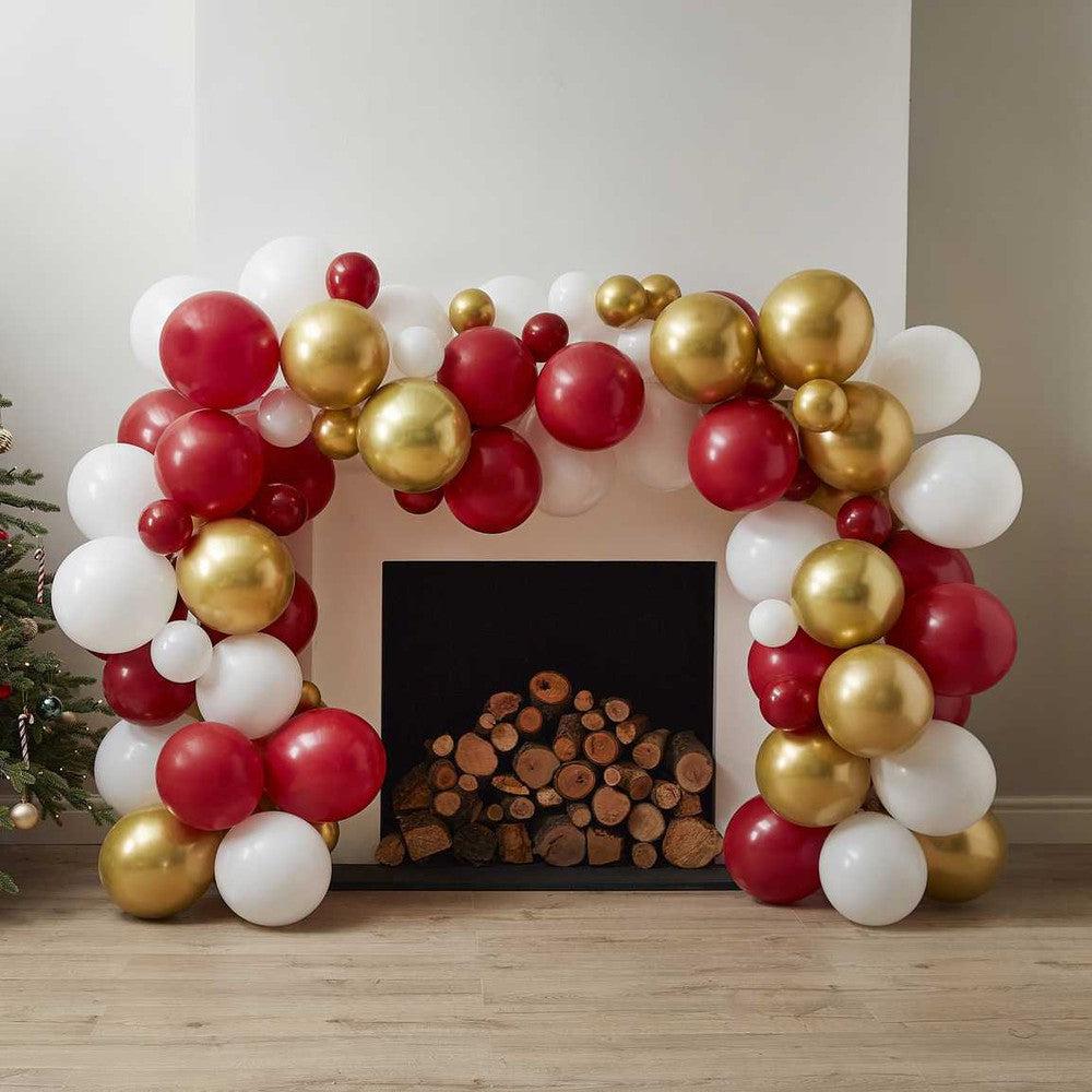 Gold, Red & White Christmas Balloon Arch Pack