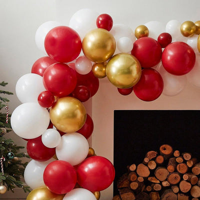 Gold, Red & White Christmas Balloon Arch Pack