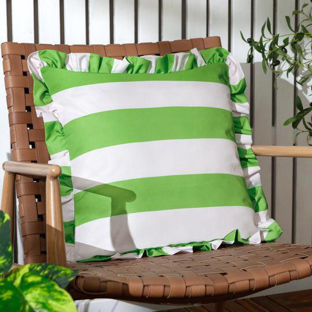 Palm Royale Stripe Ruffle Outdoor Pillow Green