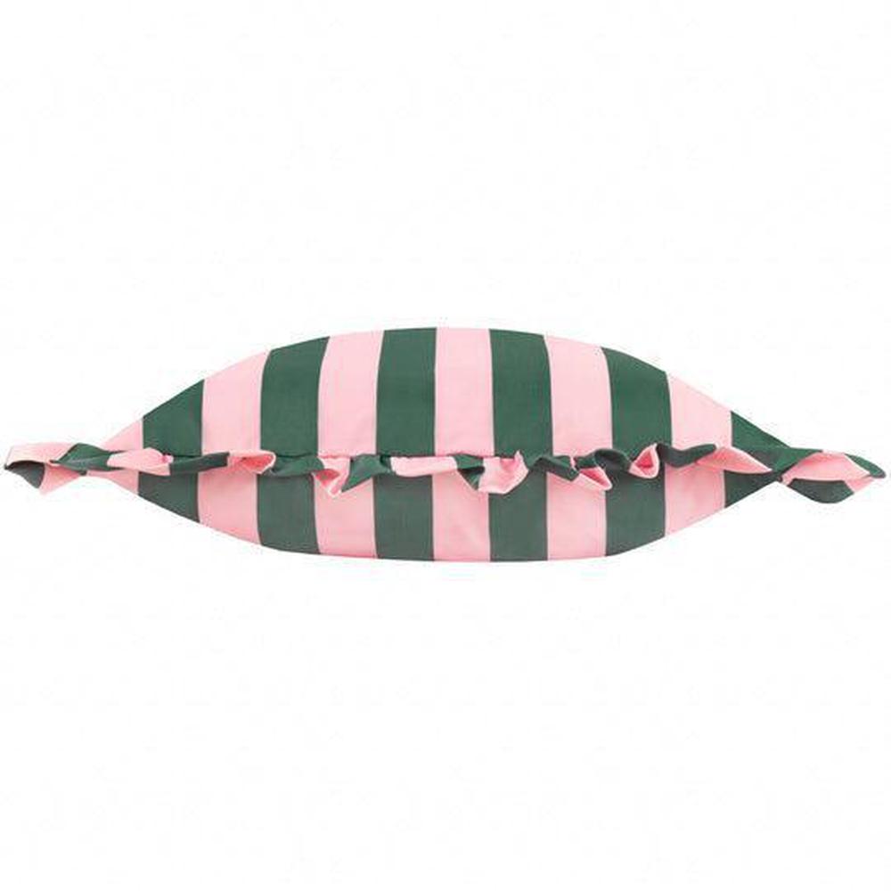 Palm Royale Stripe Ruffle Outdoor Pillow Pink Green