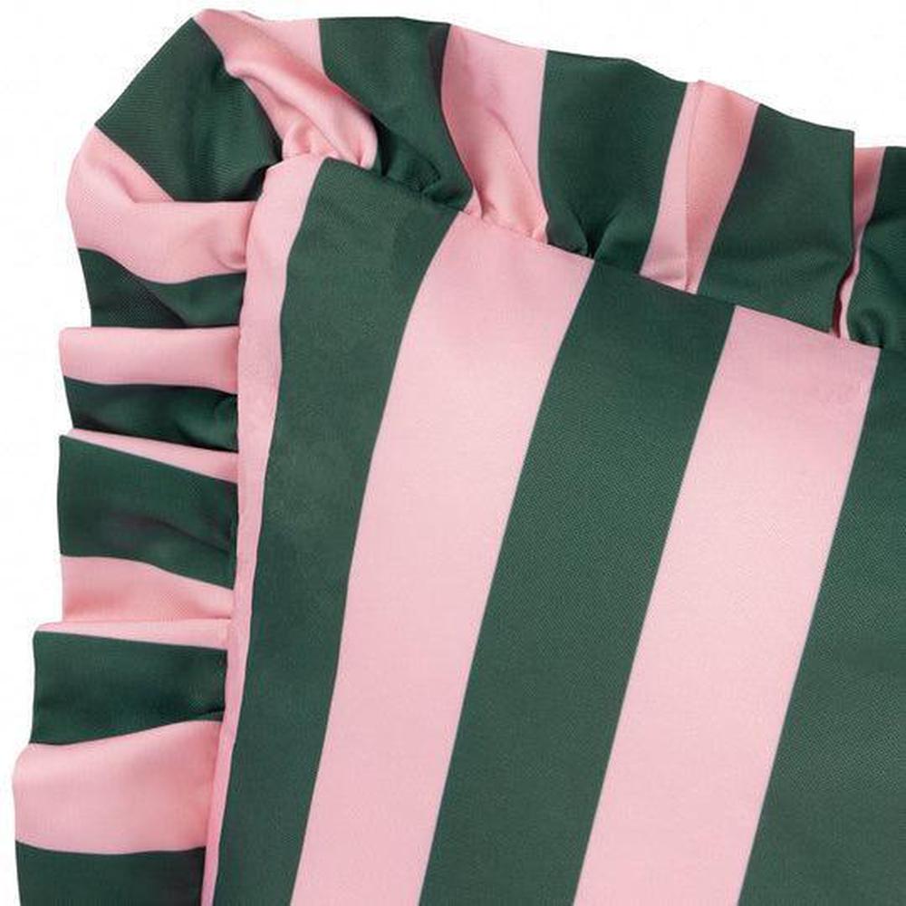 Palm Royale Stripe Ruffle Outdoor Pillow Pink Green