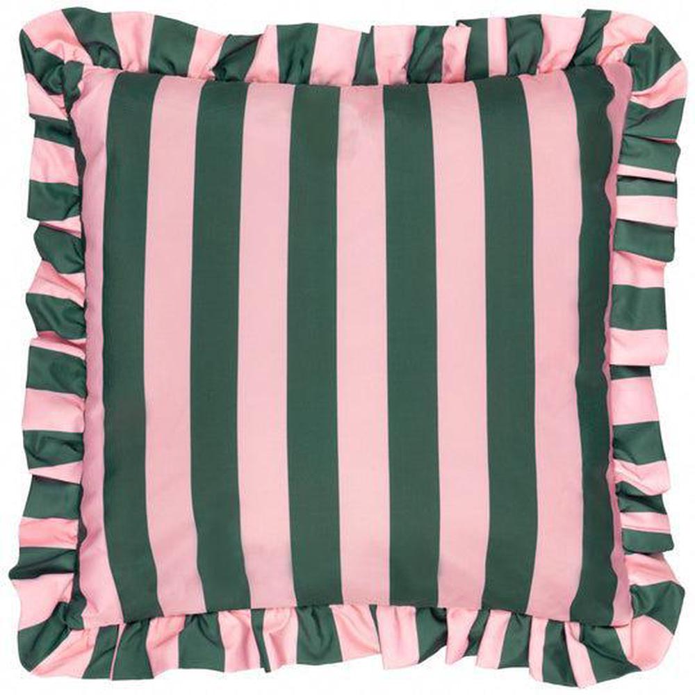 Palm Royale Stripe Ruffle Outdoor Pillow Pink Green