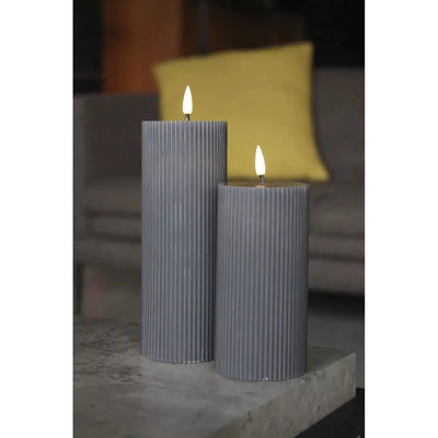 x2 Ribbed Pillar Candle Grey