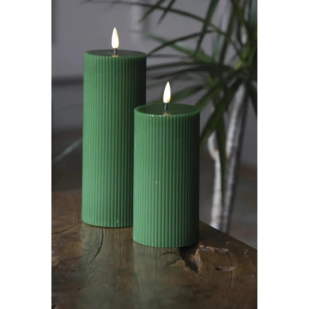 x2 Ribbed Pillar Candle Green