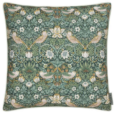 Morris & Co Strawberry Thief Piped Outdoor Pillow Forest Green