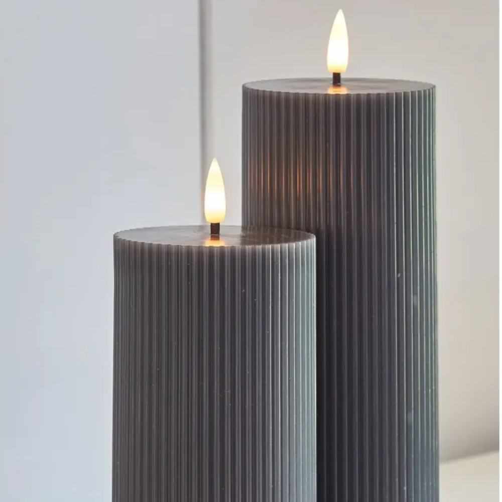 X2 Ribbed Pillar Candle Grey