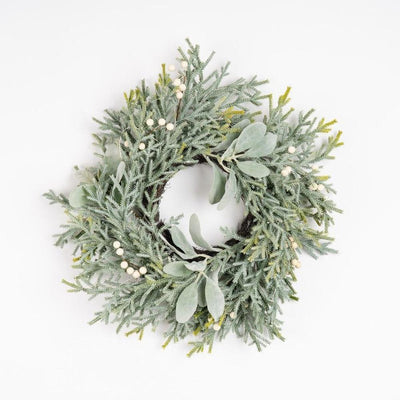 Pre-lit Frosted Wreath Lambs Ear