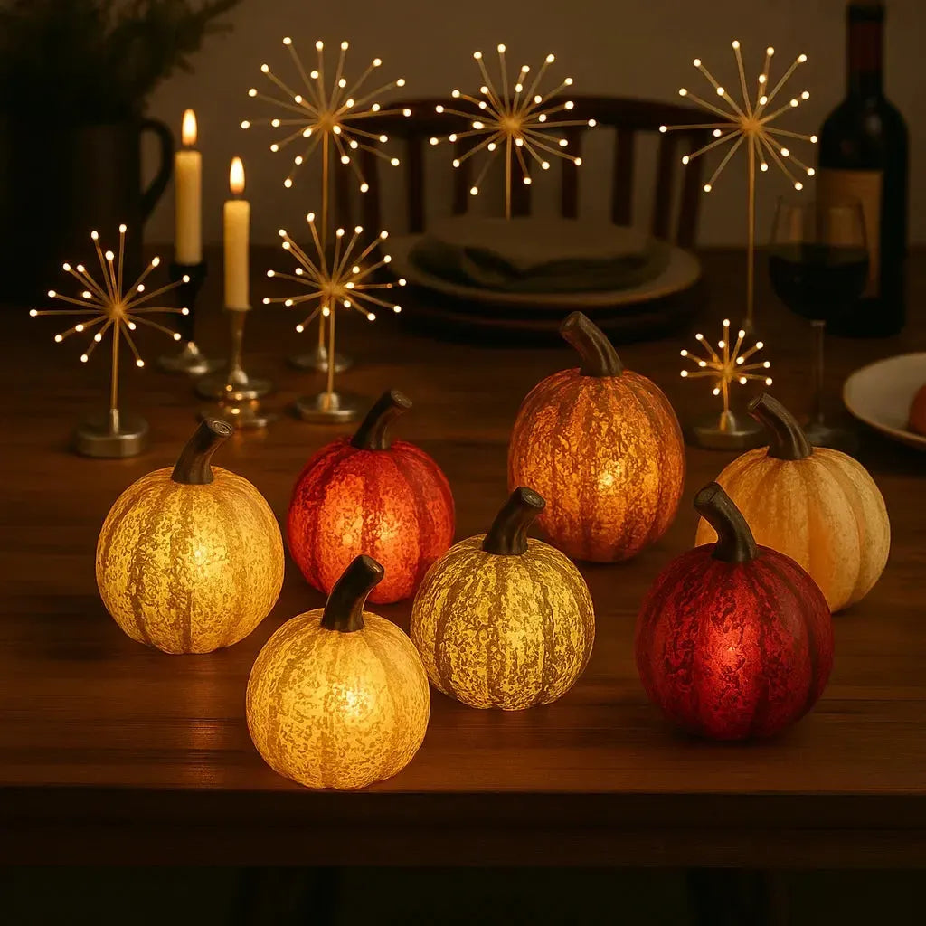 x6 Starburst Silver x12 Tealights x12 Mixed Pumpkin Lights