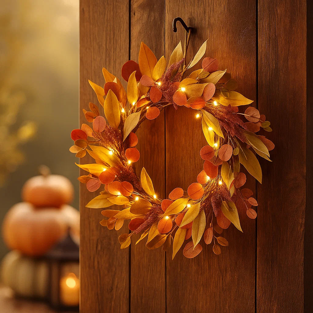 20" Inch Pre Lit Fall Wreath
