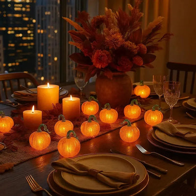 x12 Mini LED Glass Pumpkins