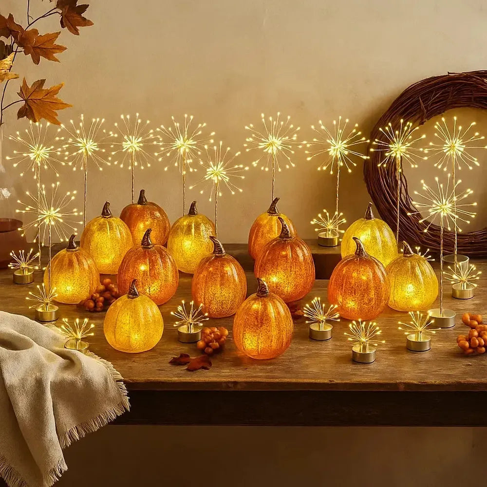 x12 Table Starburst x12 Glass Pumpkin Lights x24 Starburst Tealights Pack