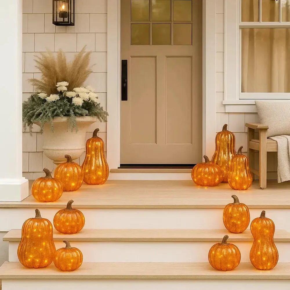 x12 Large Fall Glass Pumpkin Lights