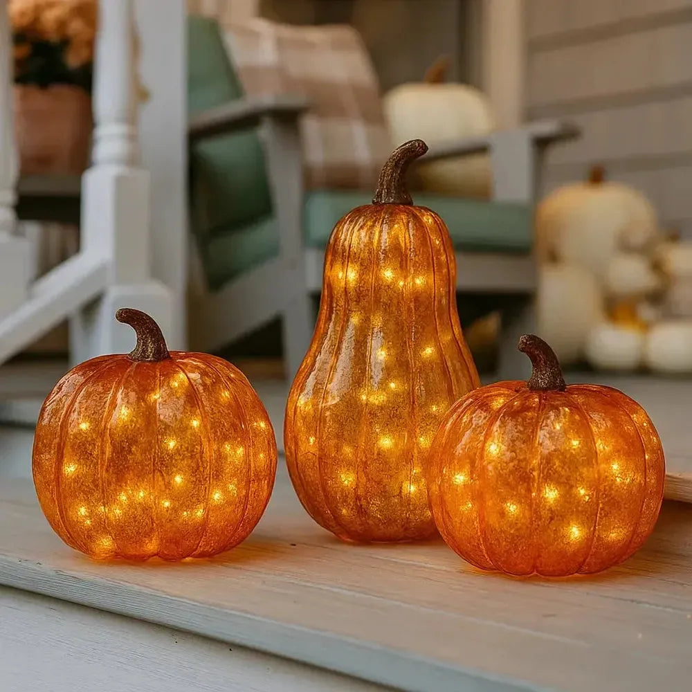x12 Large Fall Glass Pumpkin Lights