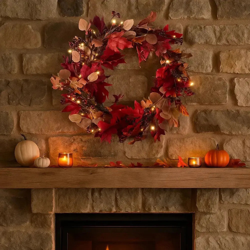 Pre Lit Maple Leaf Fall Wreath