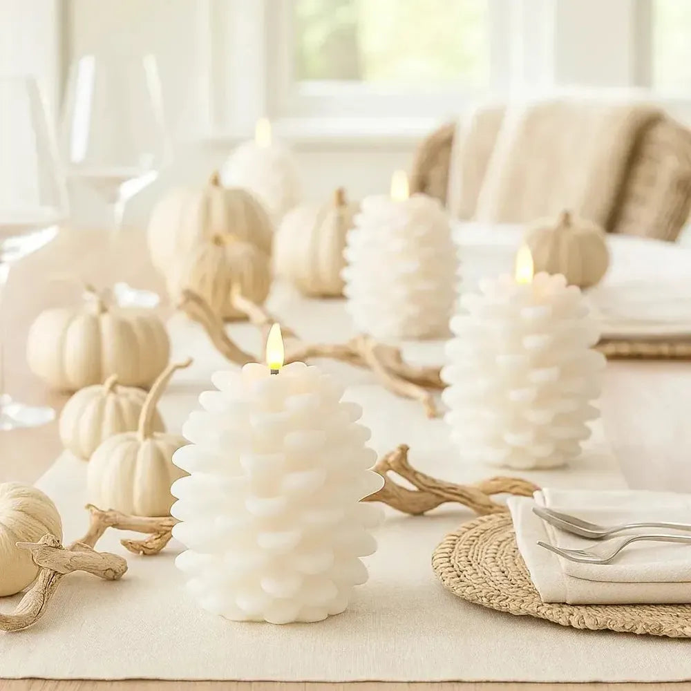 x6 Pinecone LED Candles White