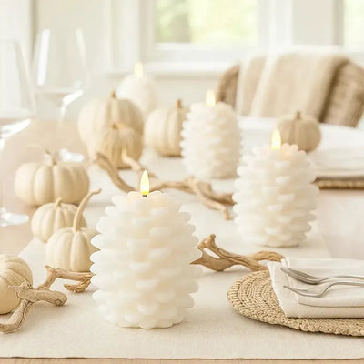 x6 Pinecone LED Candles White