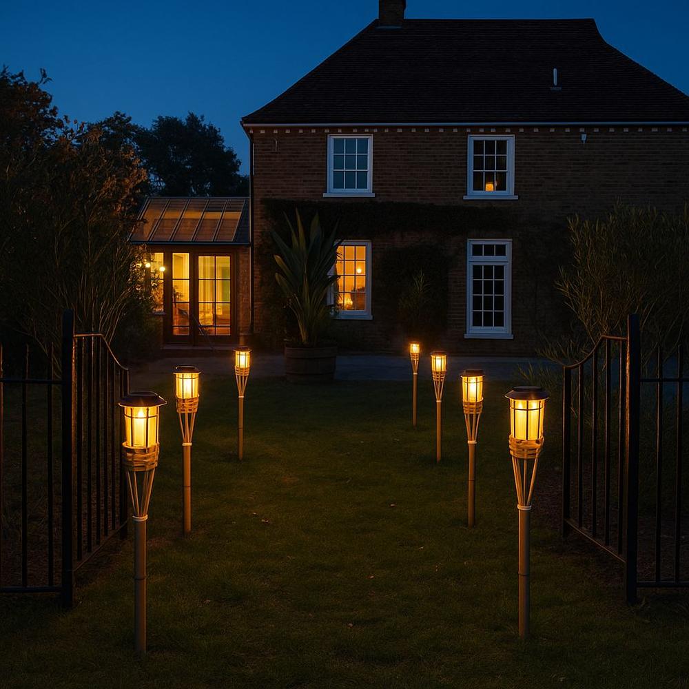 x12 Solar Bamboo Tiki Garden Torches