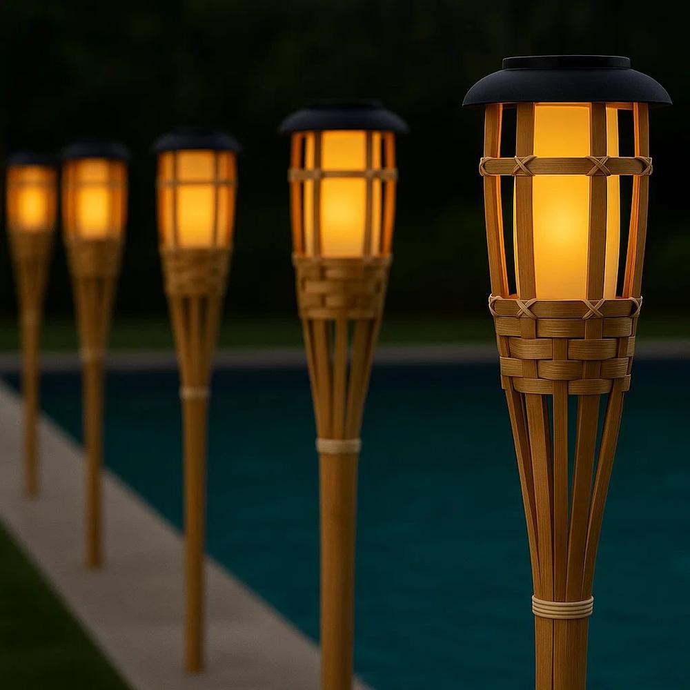 x12 Solar Bamboo Tiki Garden Torches